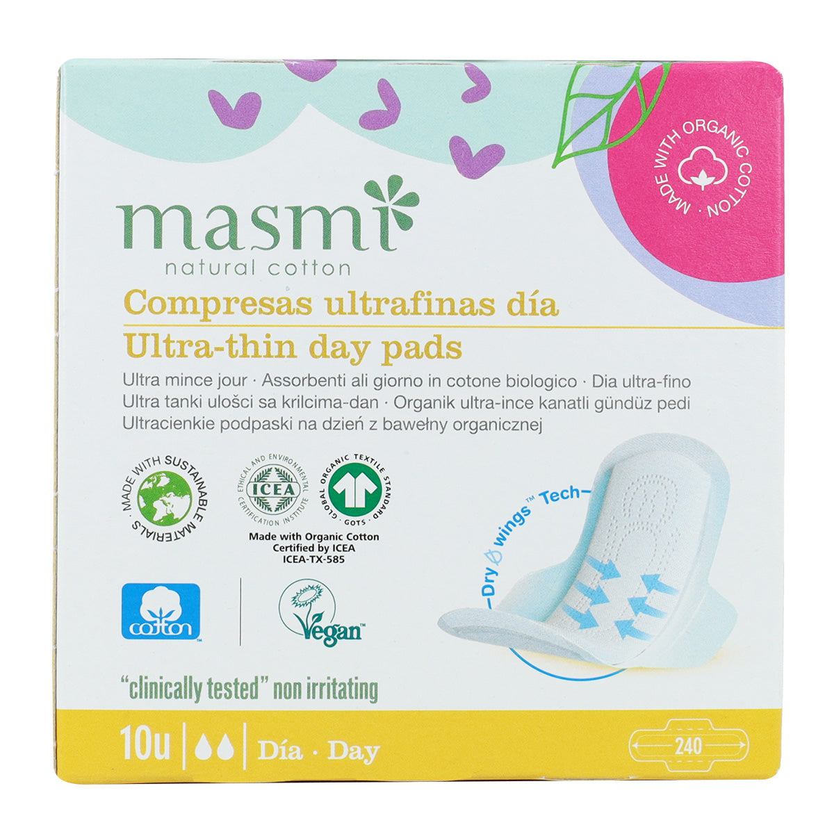 Assorbenti ultra con ali 100% cotone Masmi 10 pezzi