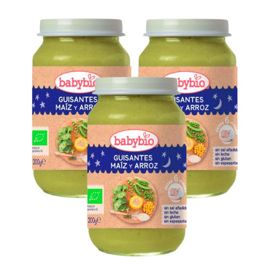 Pakiet promocyjny 3x słoiczek Buenas Noches z groszkiem, kukurydzą i ryżem, 200 g. Babybio