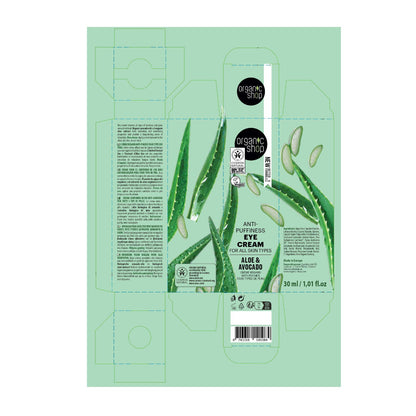 Crema para el contorno de los ojos antihinchazón aloe y aguacate Organic Shop 30 ml
