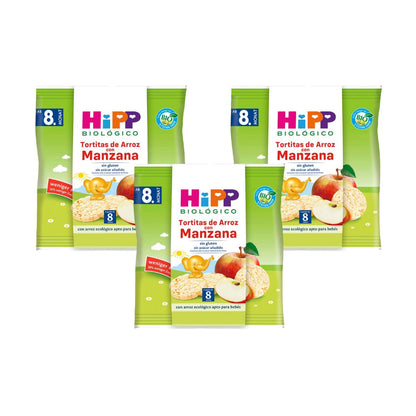 Pack of 3 organic gluten-free apple rice cakes for babies aged 8+ months HiPP 30 g