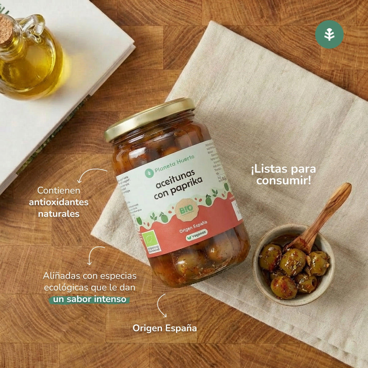 Grüne Oliven mit Paprika Eco Planeta Huerto 390 g