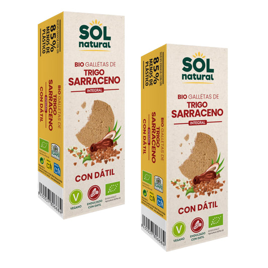 2er-Pack Vollkorn-Buchweizenkekse, gesüßt mit Bio-Datteln Sol Natural 170 g