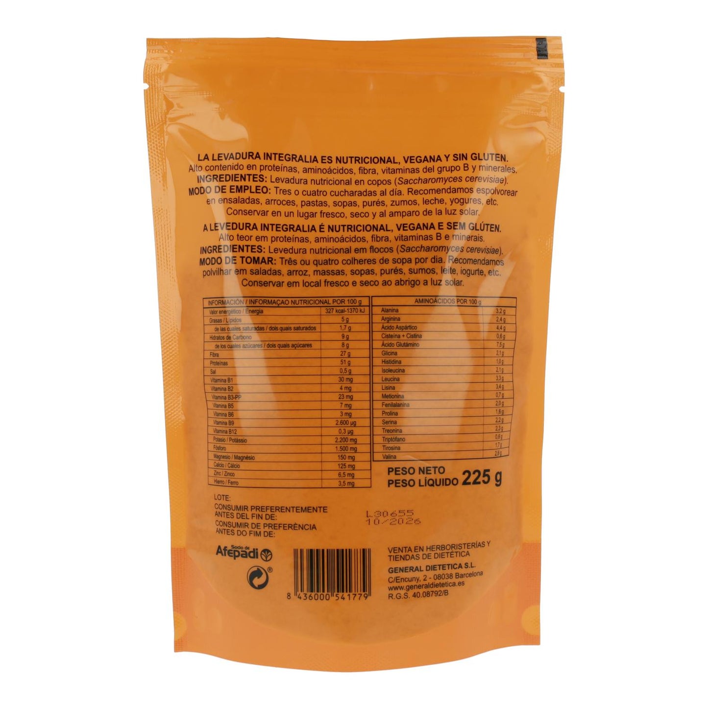 Vegansk och glutenfri näringsjäst Integralia 225 g