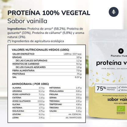 Protéines végétales Eco 75% vanille Planeta Huerto 500 g