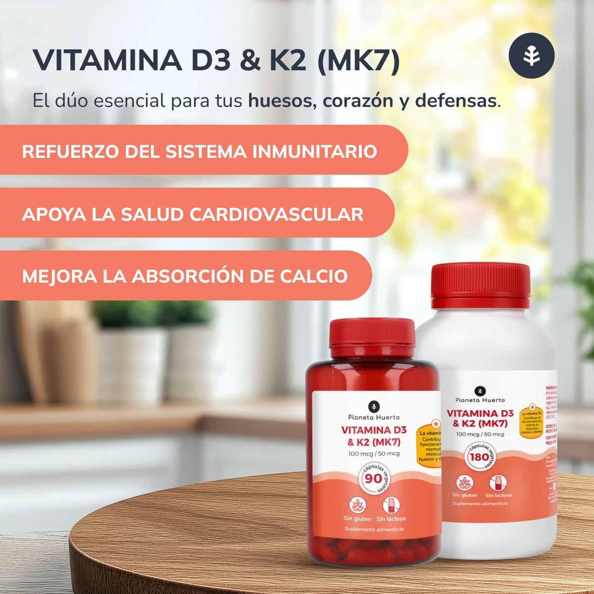 Vitamin D3 & K2 (Mk7) Planeta Huerto 90 Caps