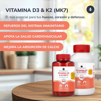 Förpackning 2xVitamin D3 & K2 Mk7 Planeta Huerto 180 kapslar