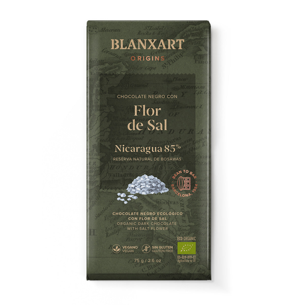 Blanxart 85% Nicaragua Chocolate with Fleur de Sel, Eco Vegan, Gluten-free, 75g