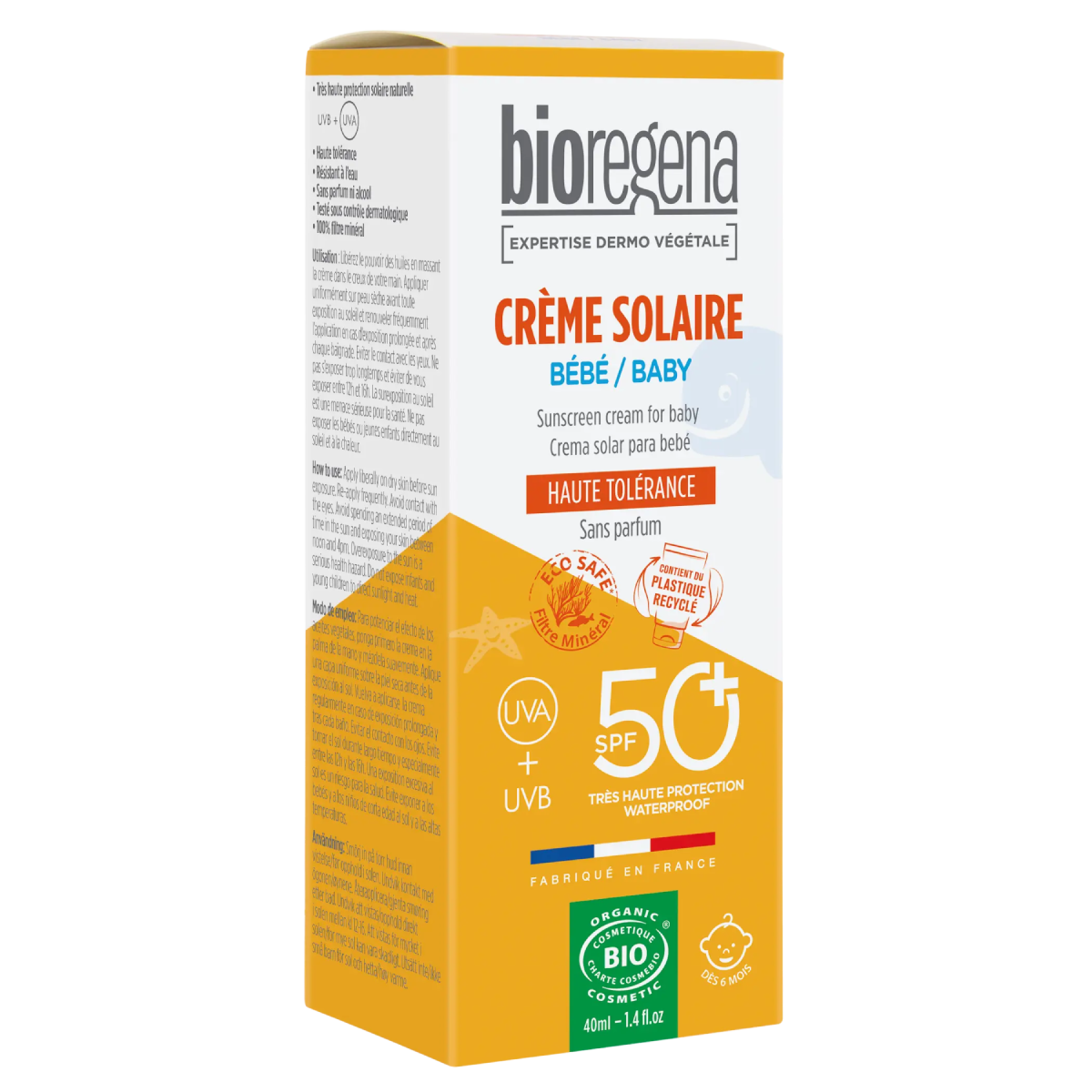 Crème solaire pour bébés SPF 50+ hypoallergénique Bioregena 40 ml