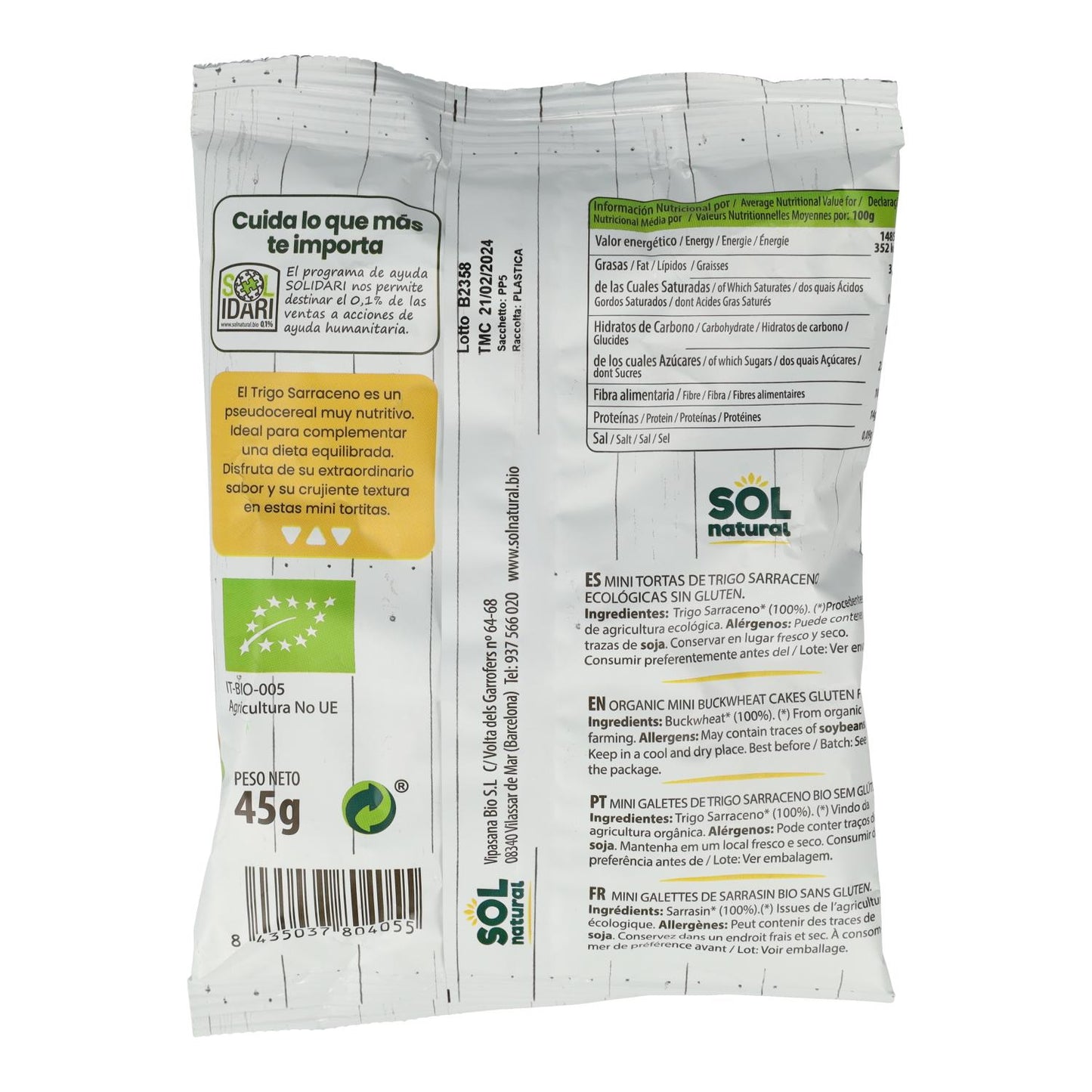 Sol Natural organic gluten-free buckwheat mini pancakes 45 g