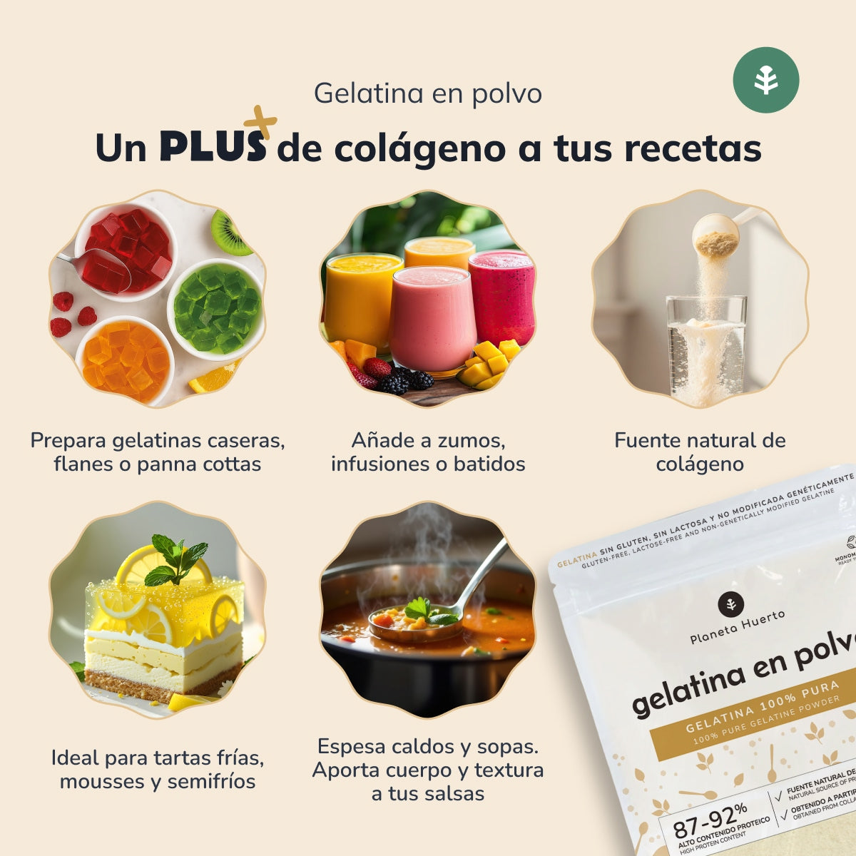 Neutralna żelatyna w proszku, źródło kolagenu Planeta Huerto 1 kg