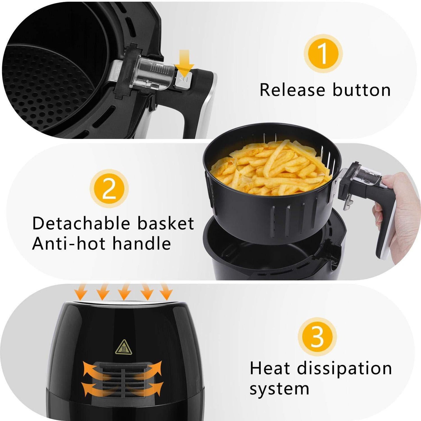 Friteuse à air chaud sans huile 3,2 L 1400 W sans BPA