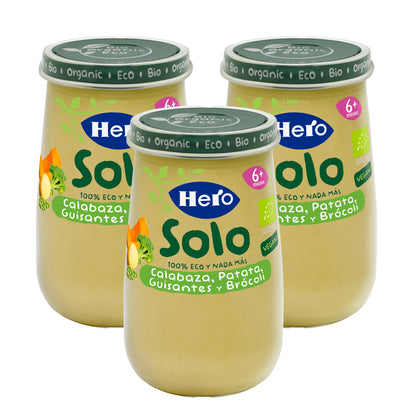 3-pack burkar med ekologisk pumpa, potatis, ärtor och broccoli 190 g-Hero Solo