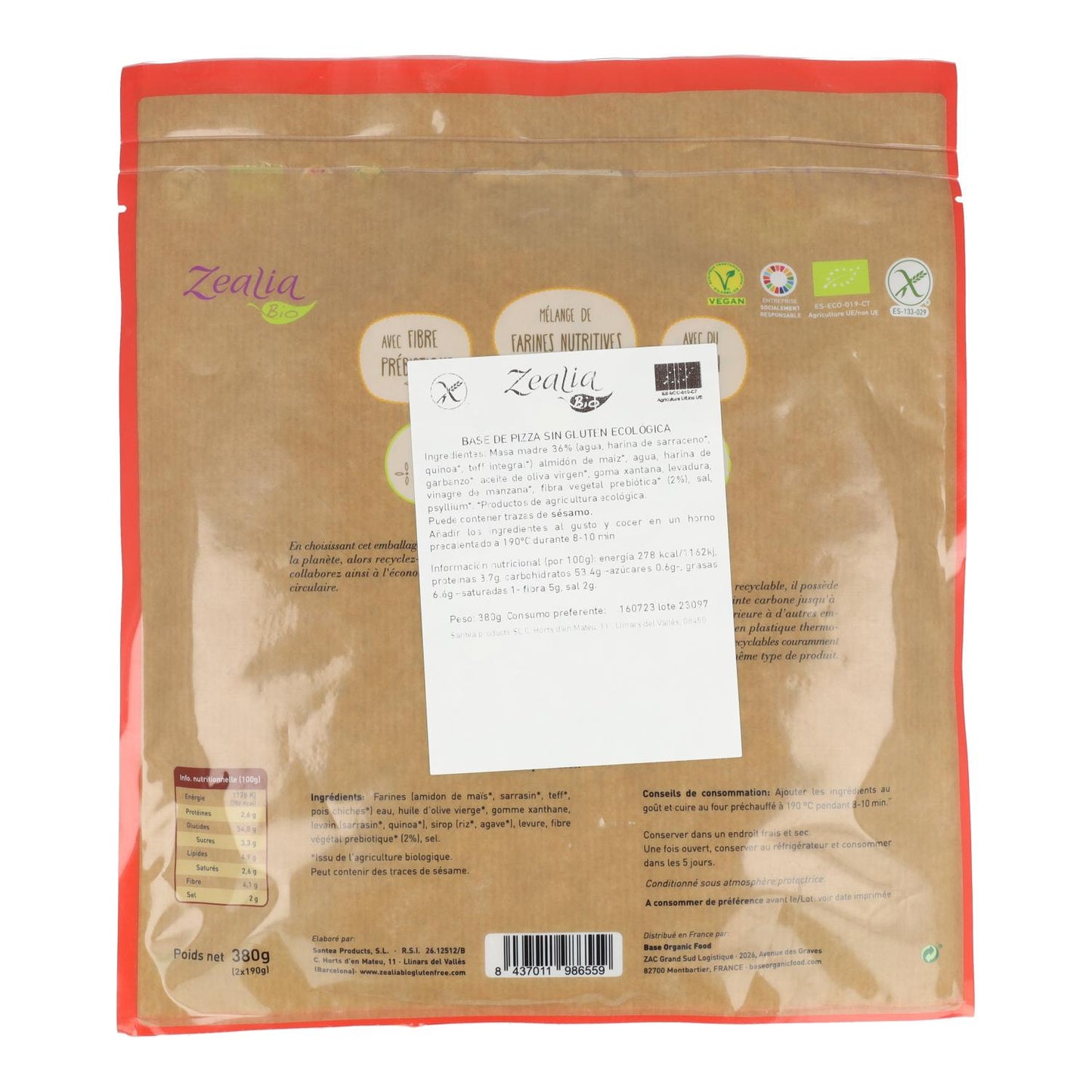 Bezglutenowe ciasto na pizzę BIO Zealia 370 g