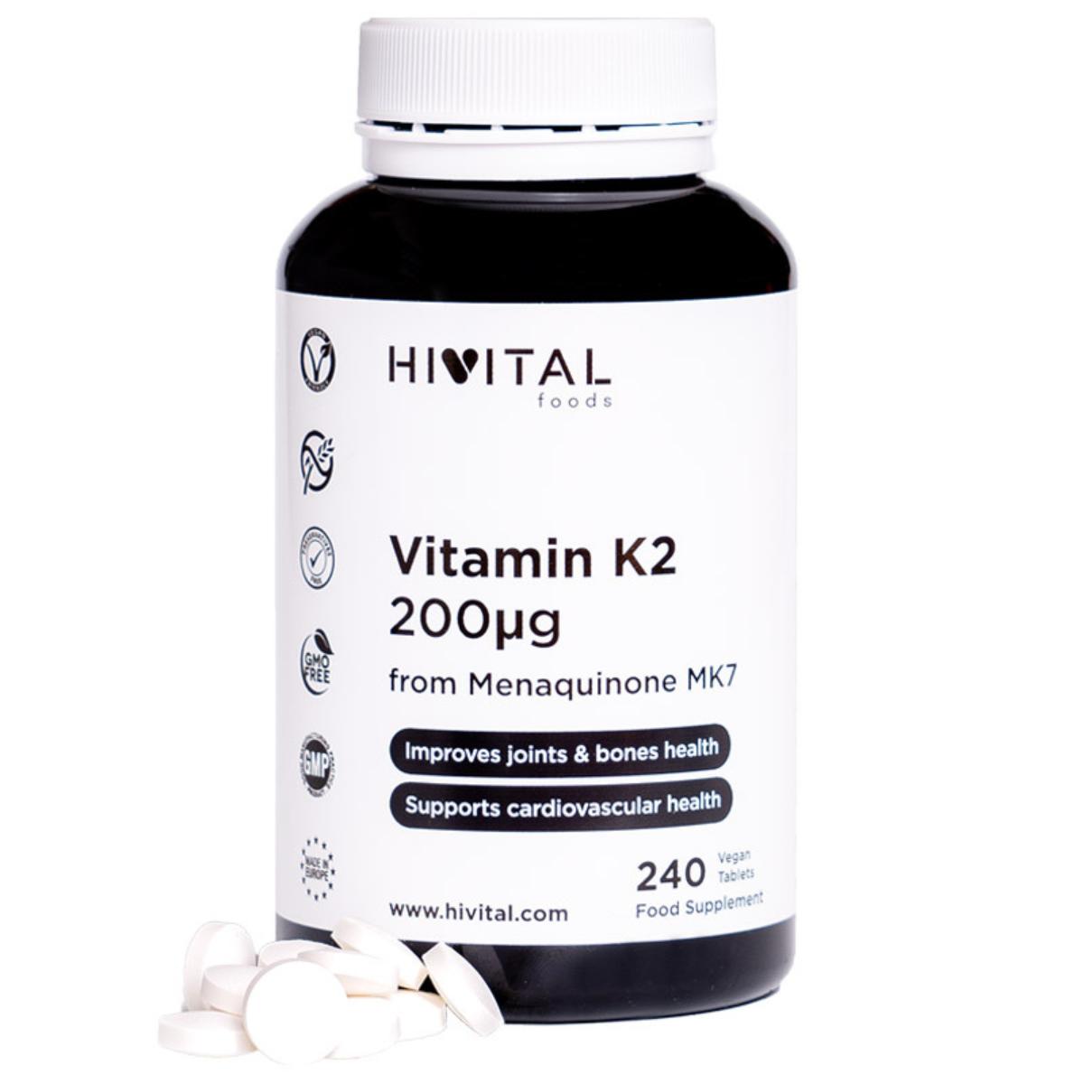 Vitamin K2 MK7 200 mcg 240 vegan tablets Hivital