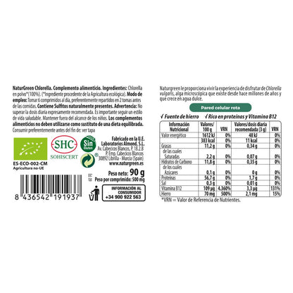 Chlorella Vita Superlife Naturgreen 180 comprimidos, 90 gr