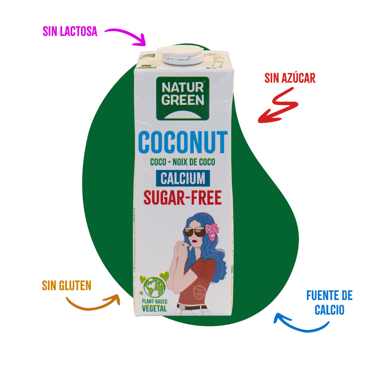 Suikervrije plantaardige drank Coconut met calcium NaturGreen 1 liter