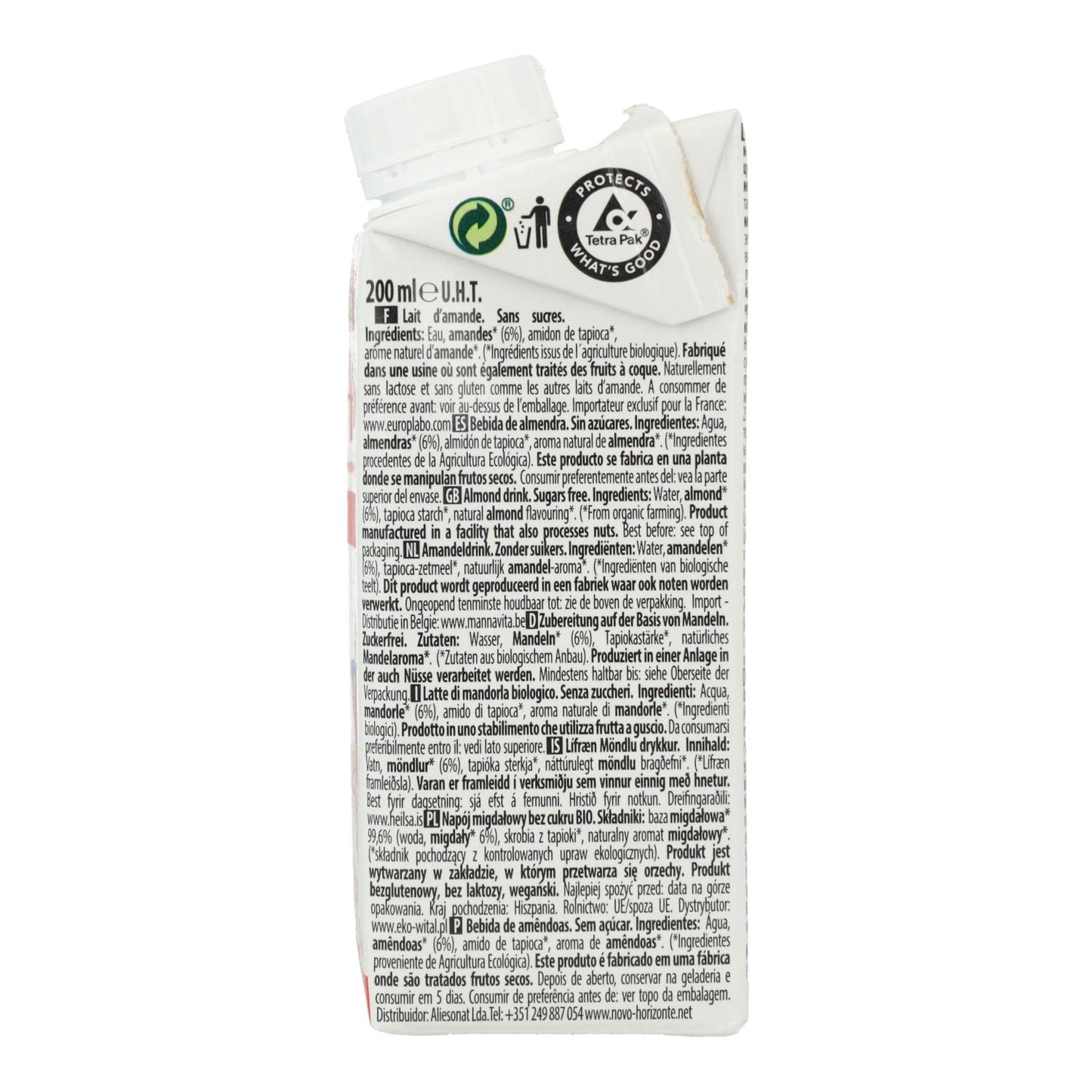 Bevanda alle mandorle naturali senza zucchero Bio Ecomil 200 ml