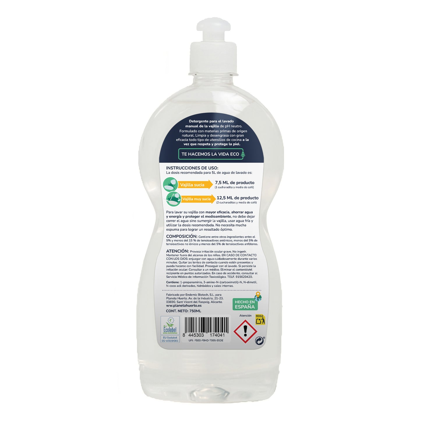 Pack 6xDishwasher manual hypoallergenic unscented ECO Planet Garden 750 ml