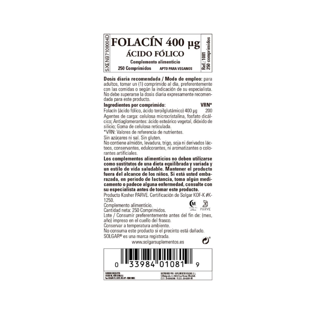 Folacine foliumzuur 250 capsules