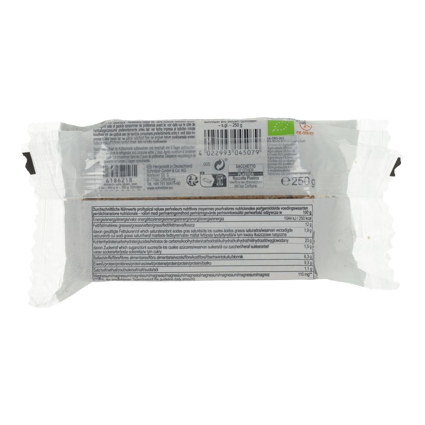 Bio-Sesam-Buchweizen-Fermentbrot für Toast Schnitzer 250 g