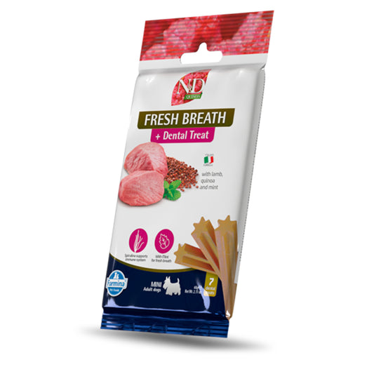N&D Quinoa Canine Dental Treat Fresh Breath races mini 60 g 7 unités