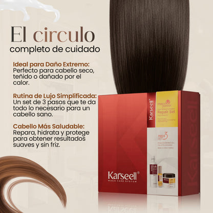 Set Mascarilla Colágeno + Aceite + Champú Maca Karseell 500ml + 50ml + 500ml