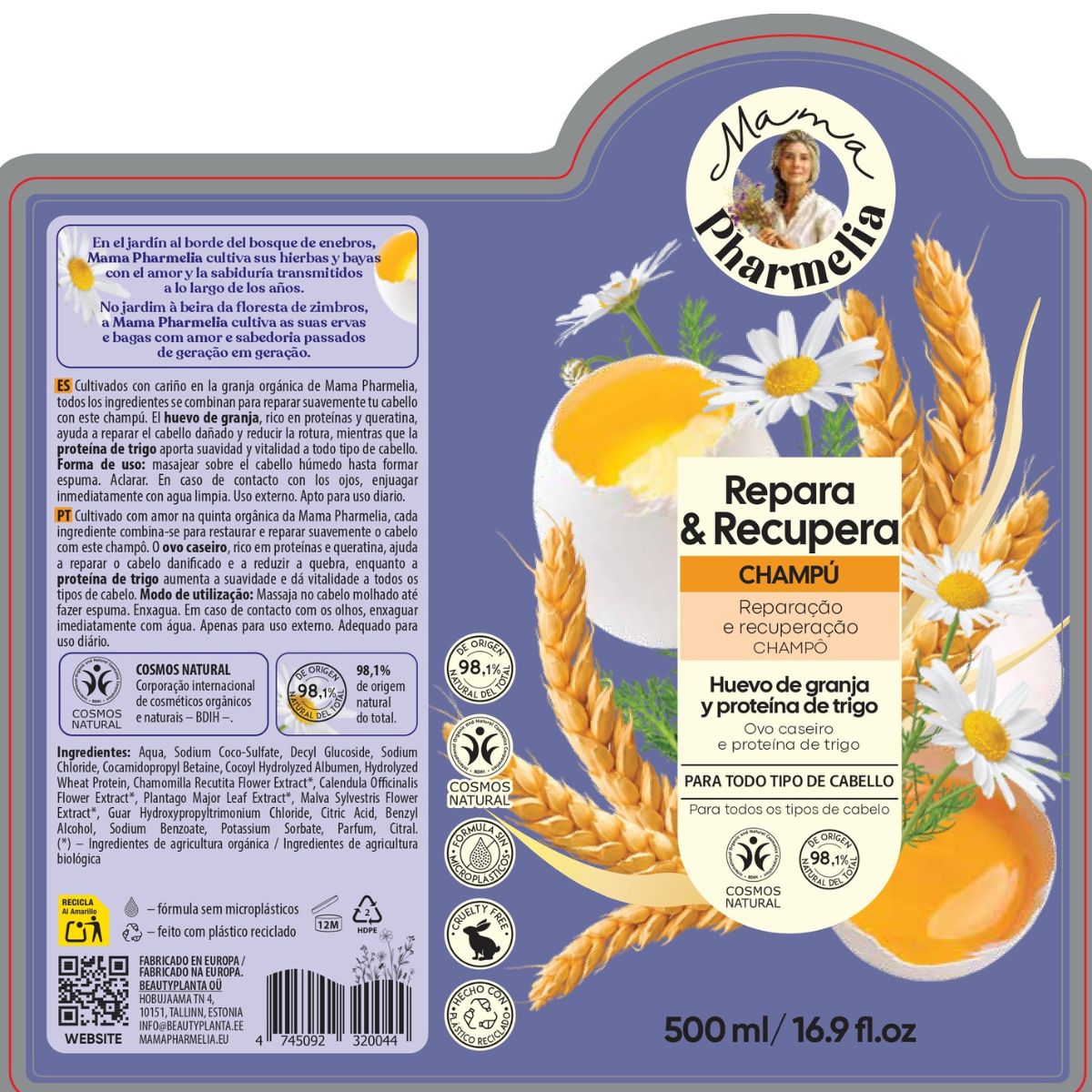 Szampon regenerujący z jajkiem z chowu na wolnym wybiegu i proteiną pszeniczną, Mama Pharmelia, 500 ml