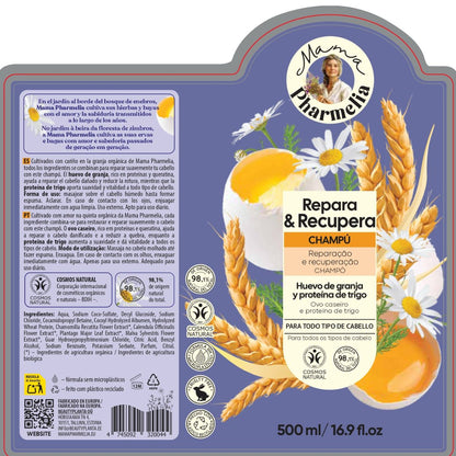 Szampon regenerujący z jajkiem z chowu na wolnym wybiegu i proteiną pszeniczną, Mama Pharmelia, 500 ml