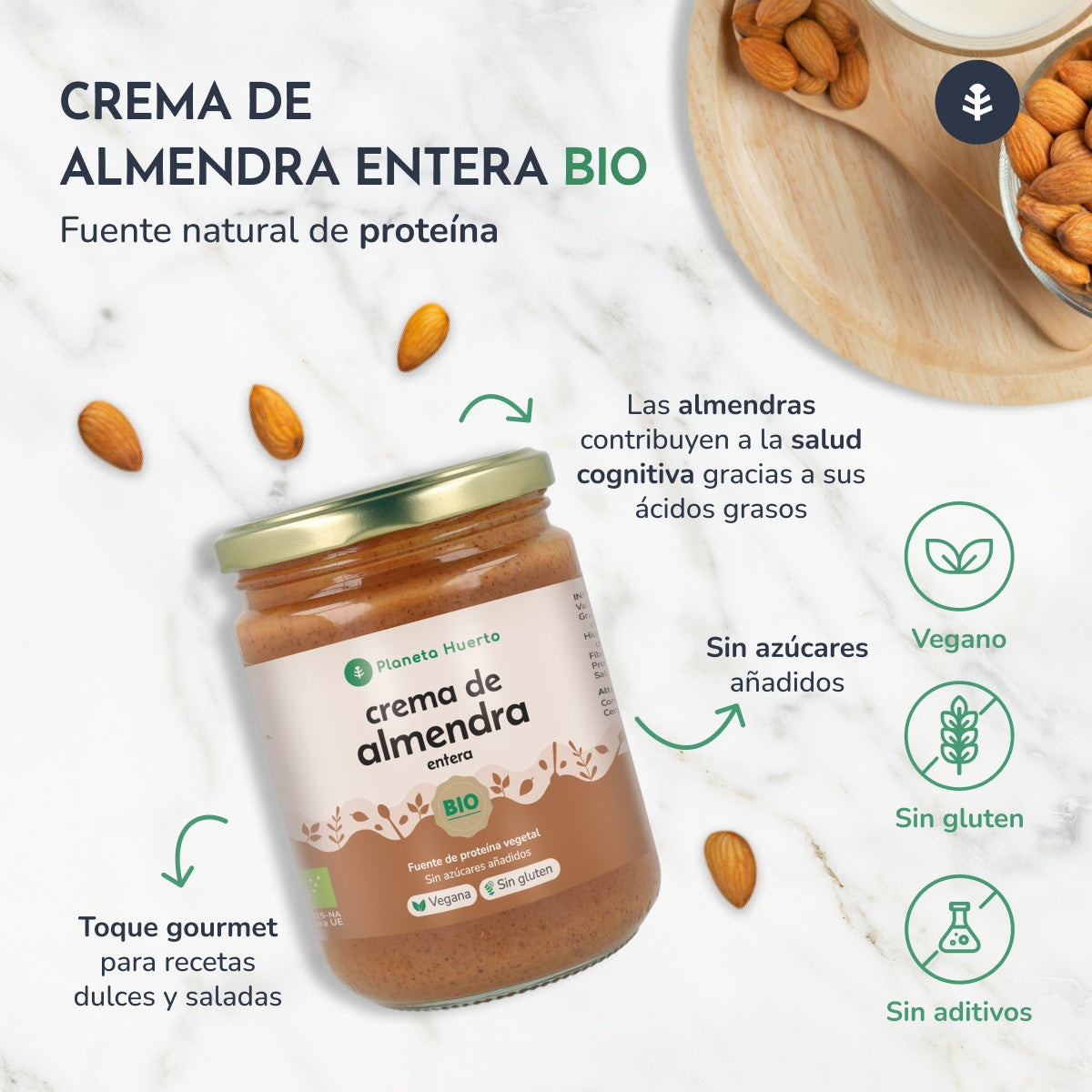 Pack 9x Crema de Almendras Enteras ECO Planeta Huerto 350 g