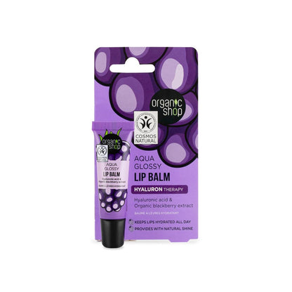 Balsamo labbra lucido aqua con acido ialuronico ed estratto di mora, Organic Shop 10 ml