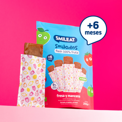 Pack 2x Smilado fraise et pomme ECO glace flas enfant 100 % fruit SMILEAT 250 g/unité