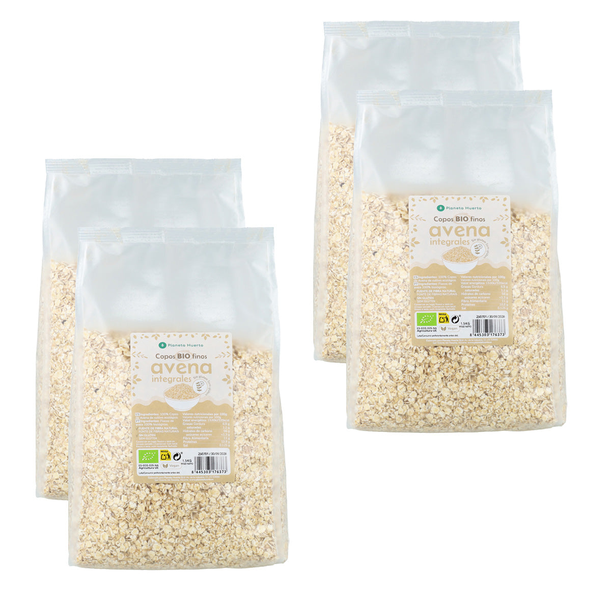 Opakowanie 4x Płatki owsiane bezglutenowe ECO Planeta Huerto 1,5 kg