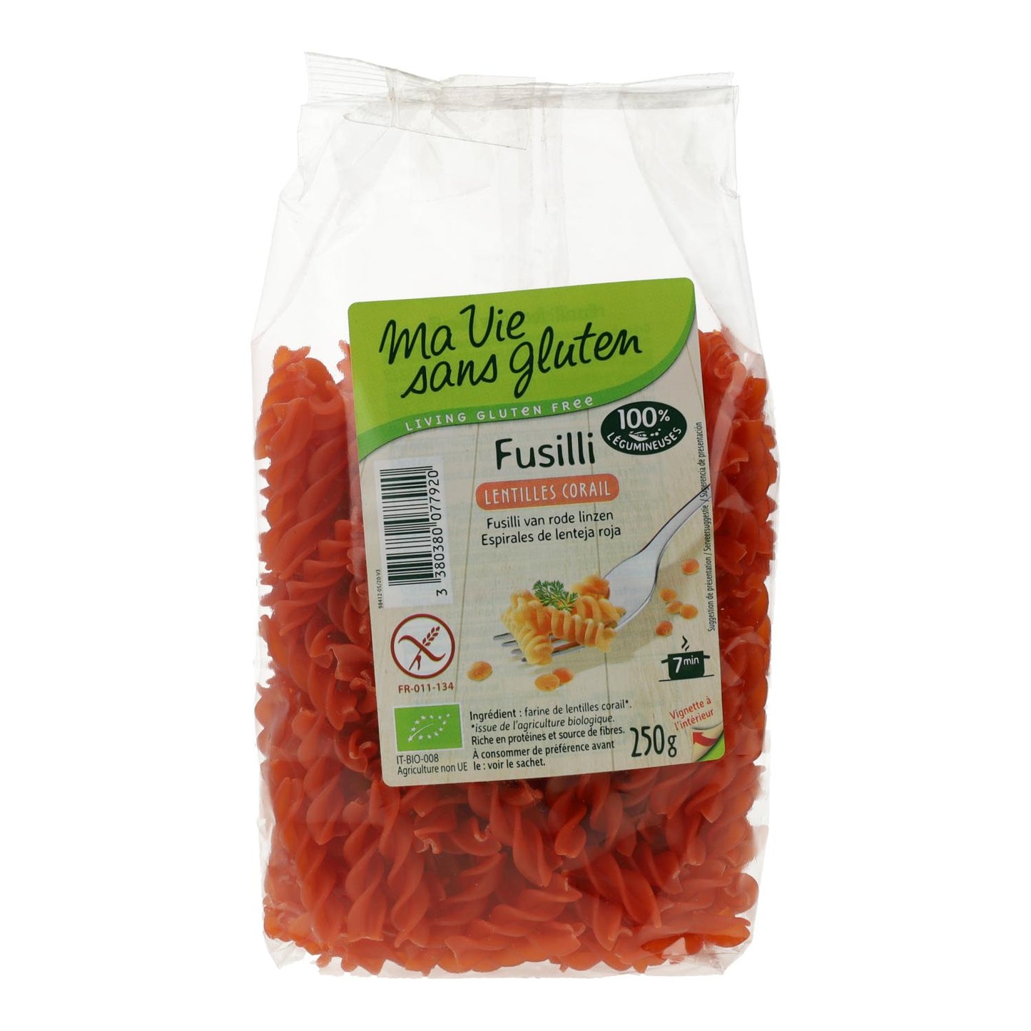 Fusilli aux lentilles rouges sans gluten Ma Vie Sans Gluten 250 g