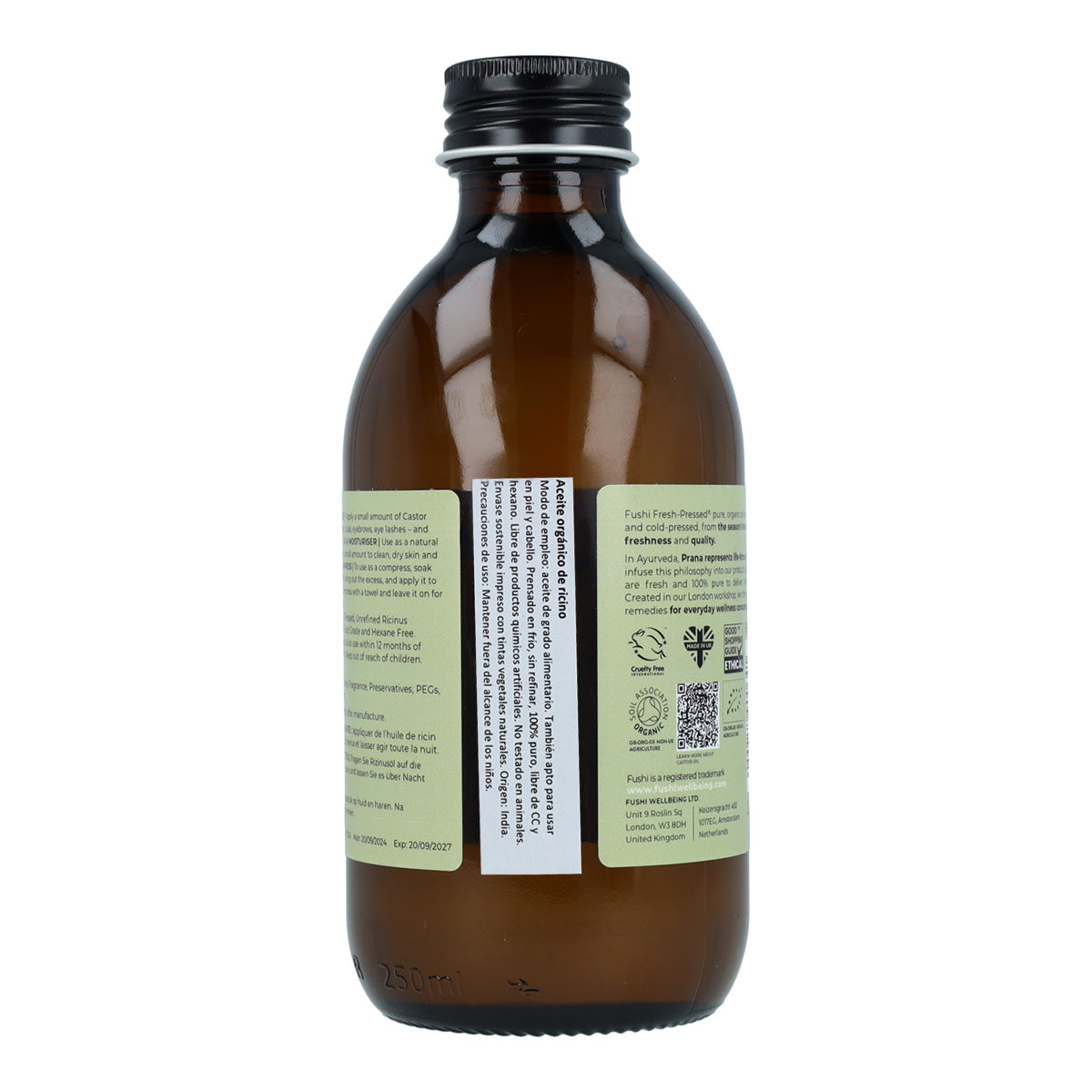 Huile de ricin bio pour cheveux vierge pressée à froid Fushi 250 ml