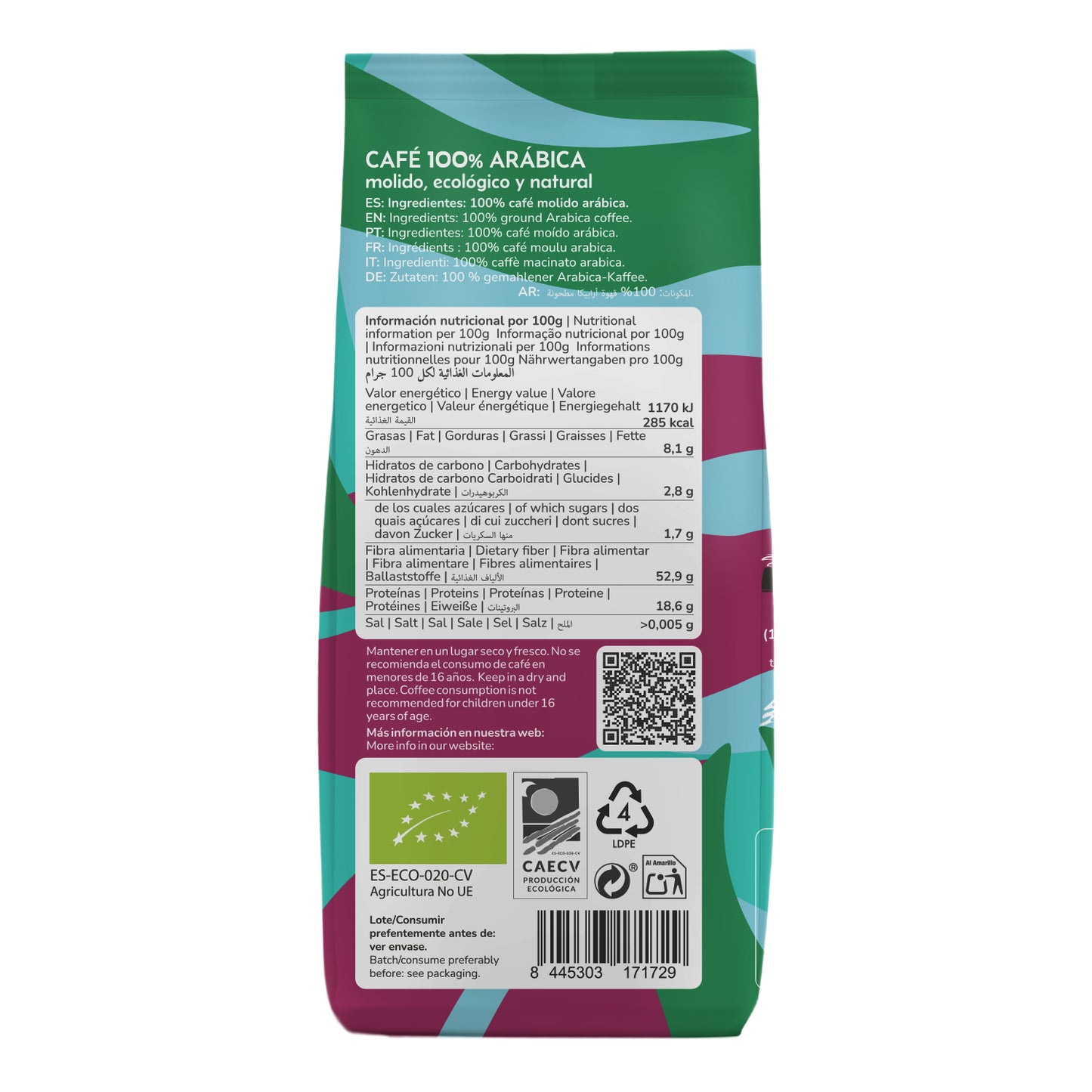 4er-Pack gemahlener Kaffee Eco 100 % Arabica Planeta Huerto 250 g