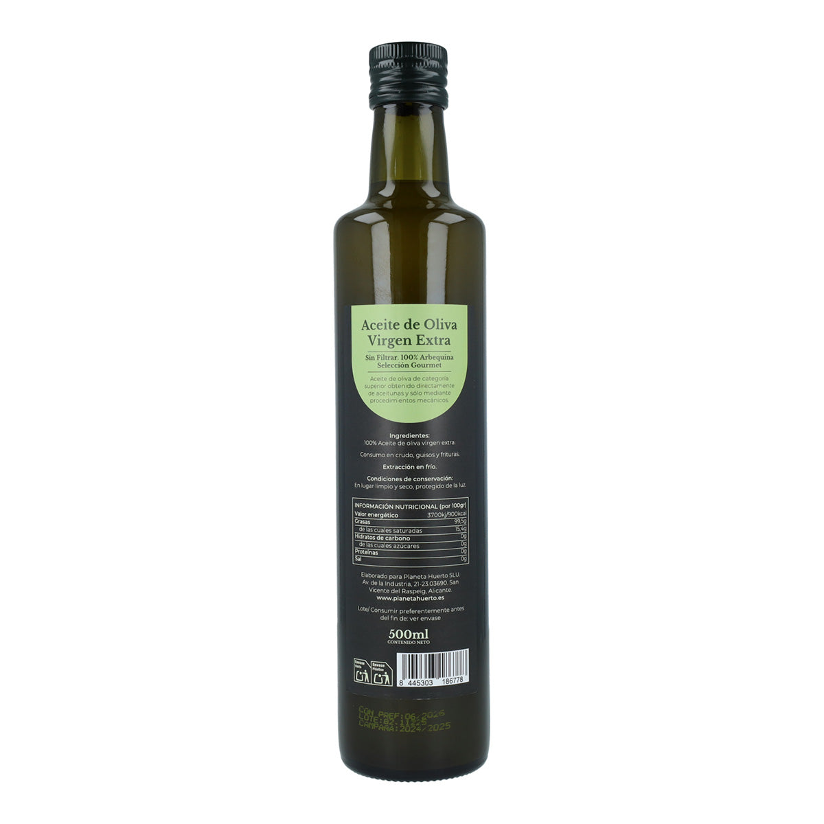 Lot de 3 bouteilles de 500 ml d'huile d'olive extra vierge verte non filtrée, de première récolte, de Planeta Huerto
