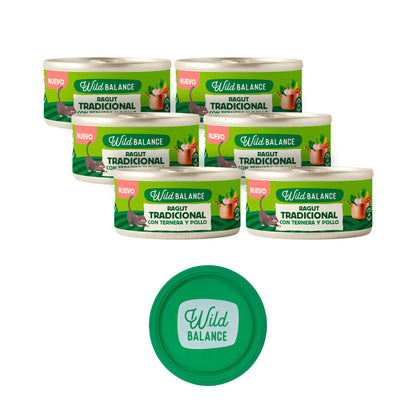 6x pack of traditional beef and chicken ragout for cats 6 x 80 g + Free gift: Reusable lid for tins, Wild Balance