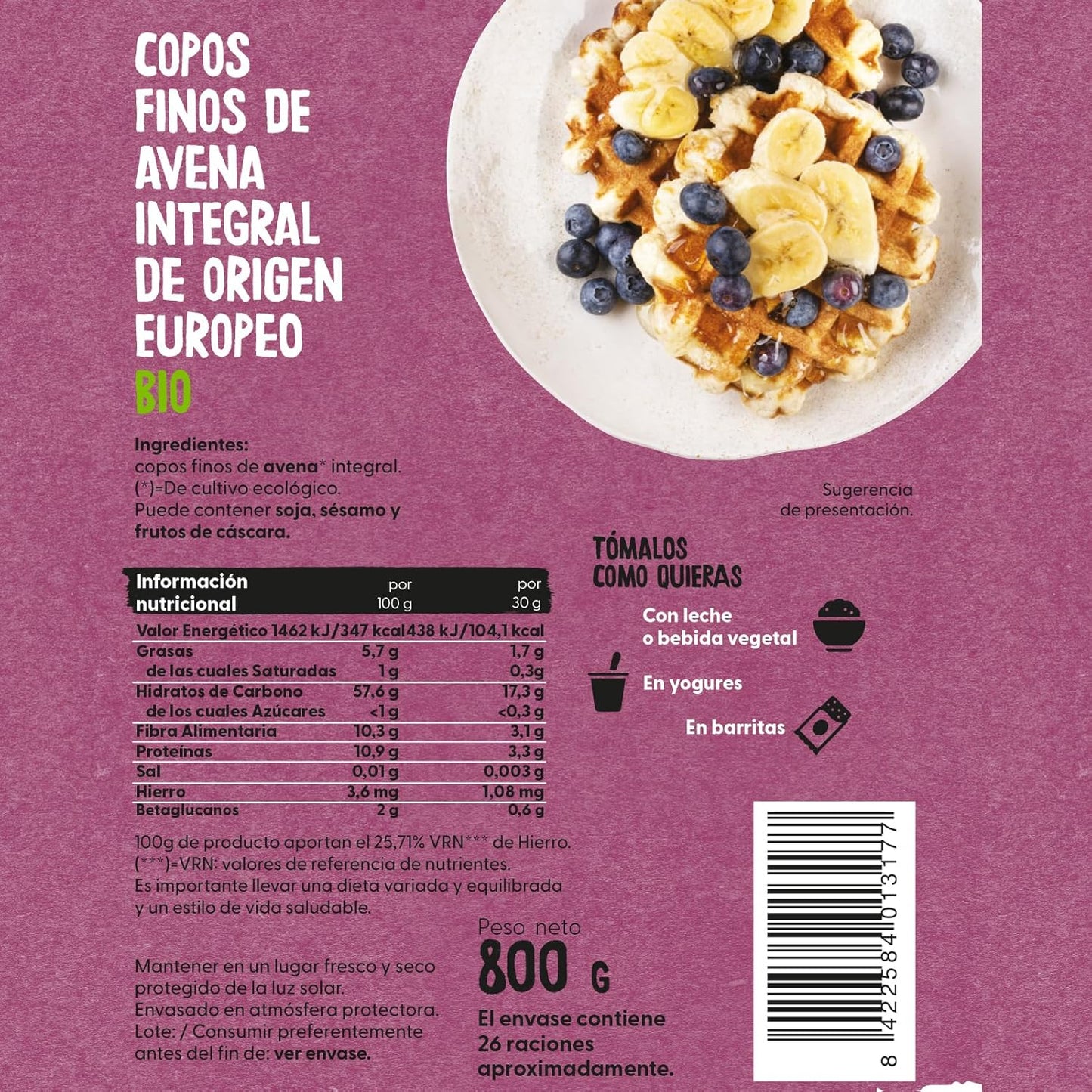 Flocons d'avoine complète bio Ecocesta 800 g