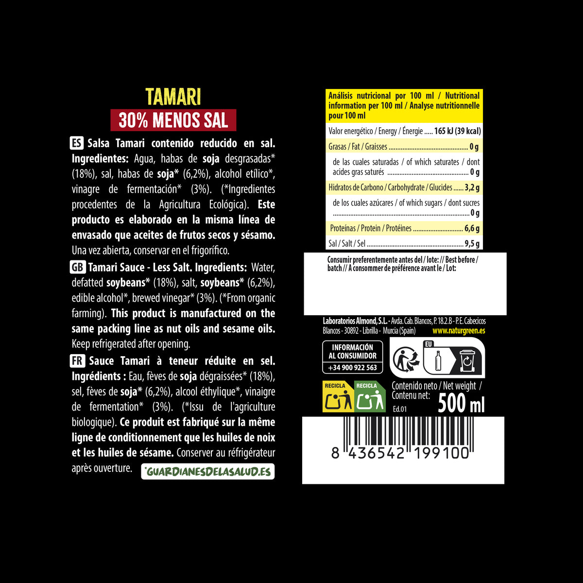 Tamari med reducerat saltinnehåll Bio NaturGreen 500 ml