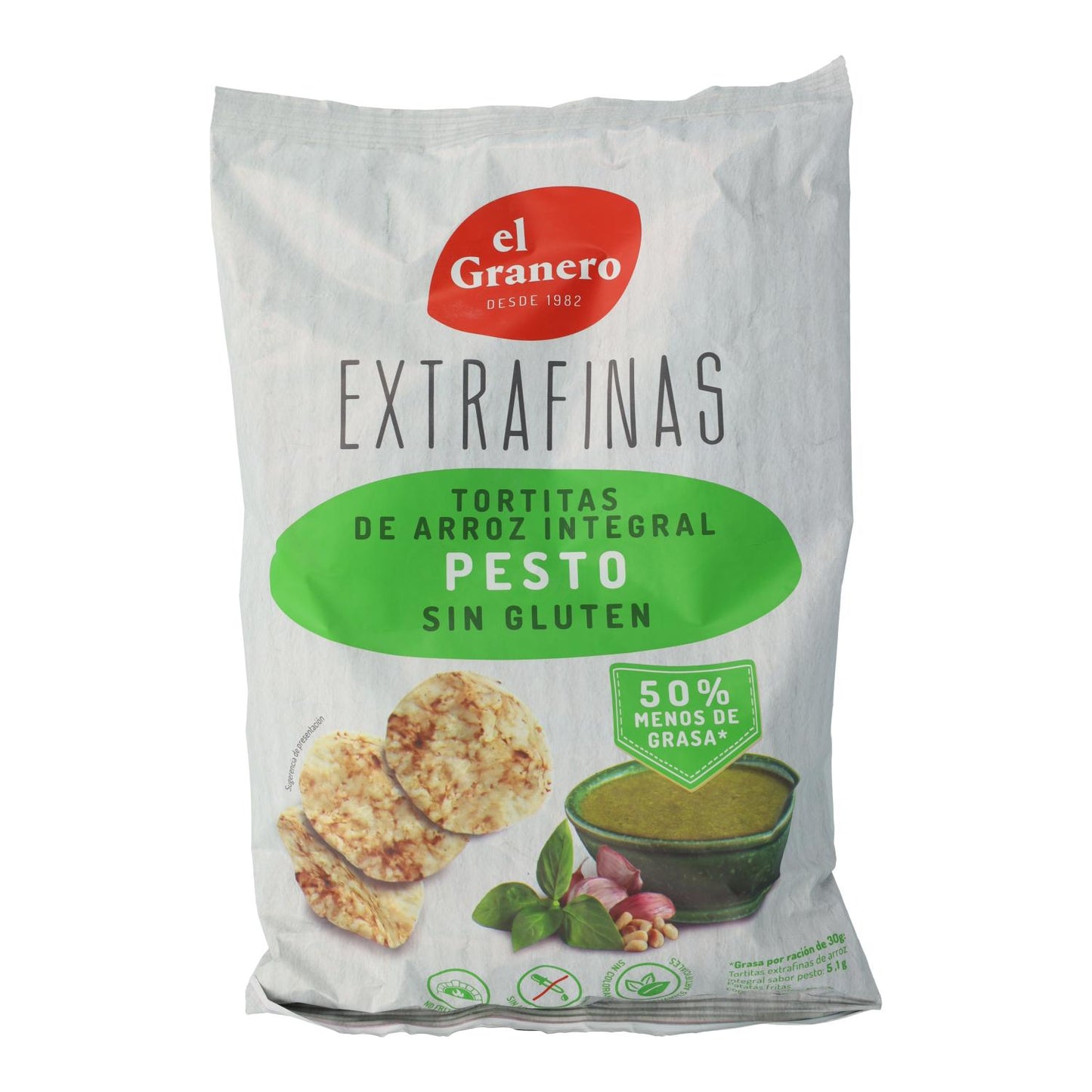 Bardzo cienkie placki z brązowego ryżu i pesto bezglutenowe El Granero 60 g