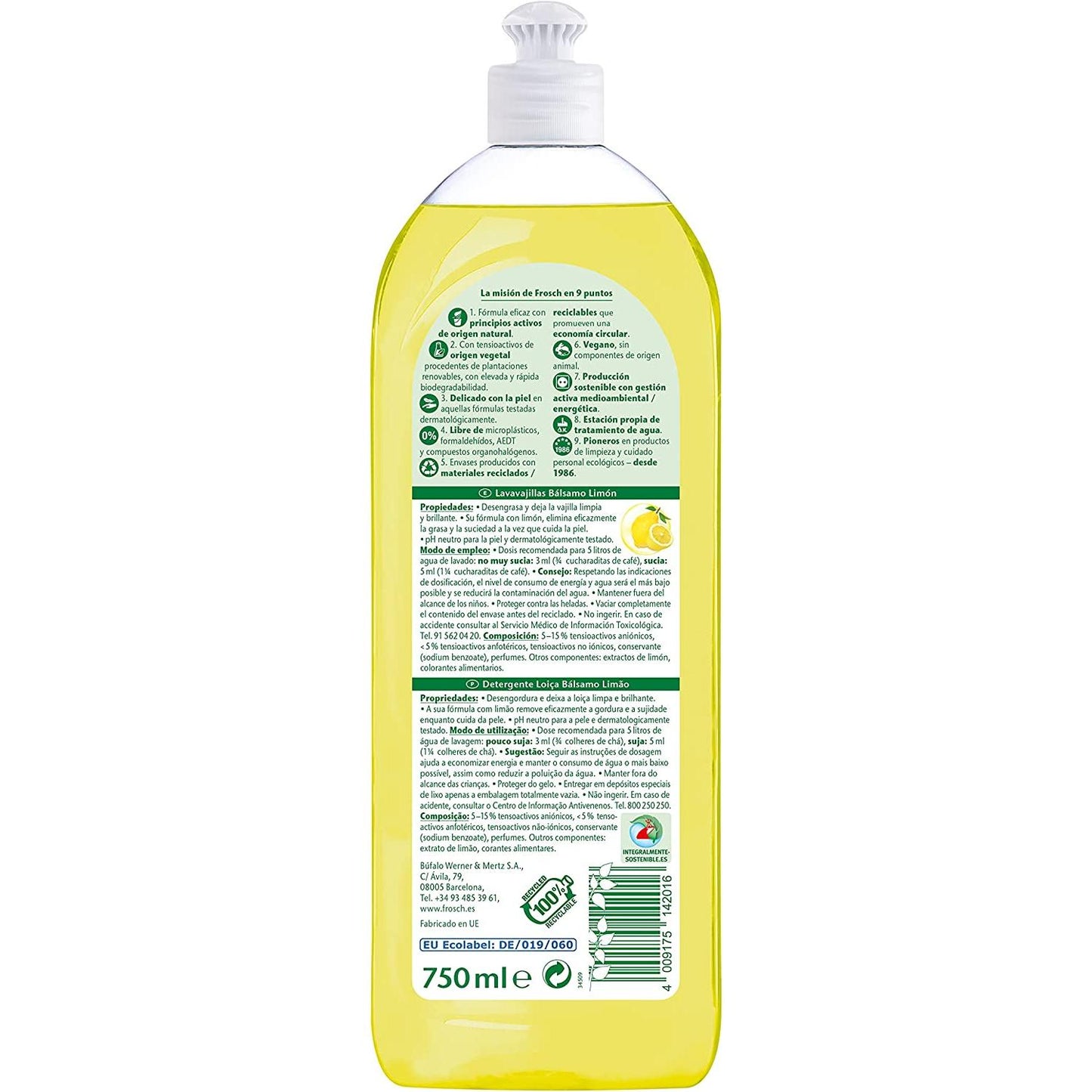 Pack of 8 Frosch Eco Lemon Dishwasher Detergent 750 ml