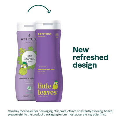 Gel och schampo Little Leaves Vanilj och päron för barn, Attitude, 473 ml