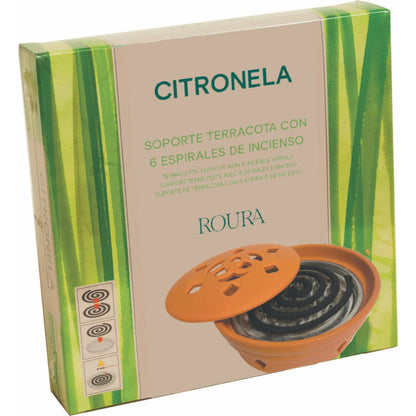 Spirale antizanzare alla citronella con supporto in terracotta 6 pz Roura