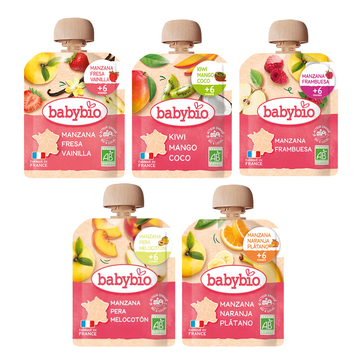 Zestaw mieszanych torebek z owocami Bio (od 6 miesięcy) babybio