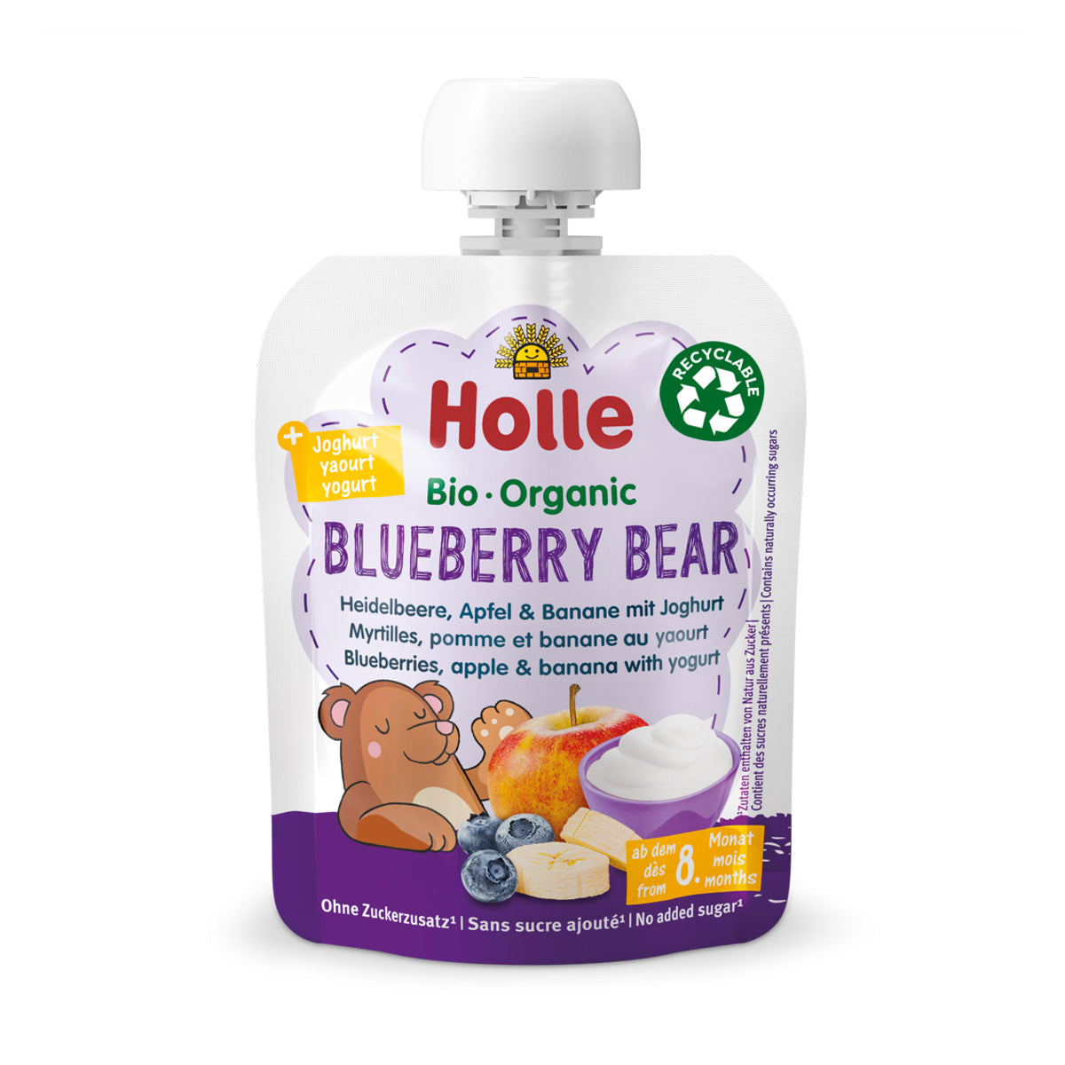 Smoothie BIO de arandano, manzana, plátano con yogur (desde el 8º mes) BLUEBERRY BEAR Holle 85g