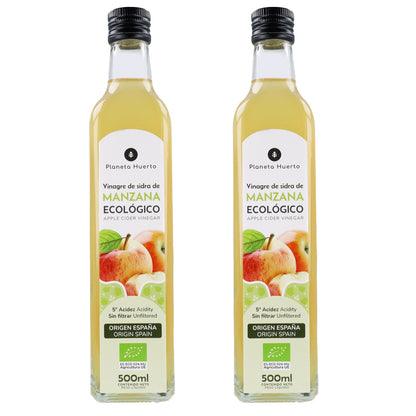 2er-Packung ungefilterter Apfelessig ECO Planeta Huerto 500 ml