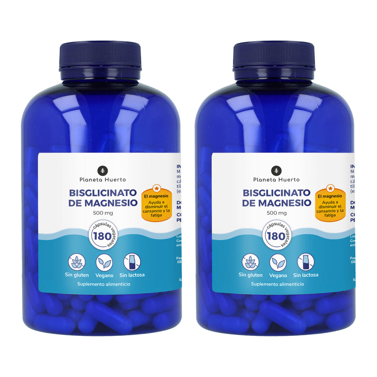 Pak 2xMagnesium Bisglycinaat 500 mg Planeta Huerto 180 capsules