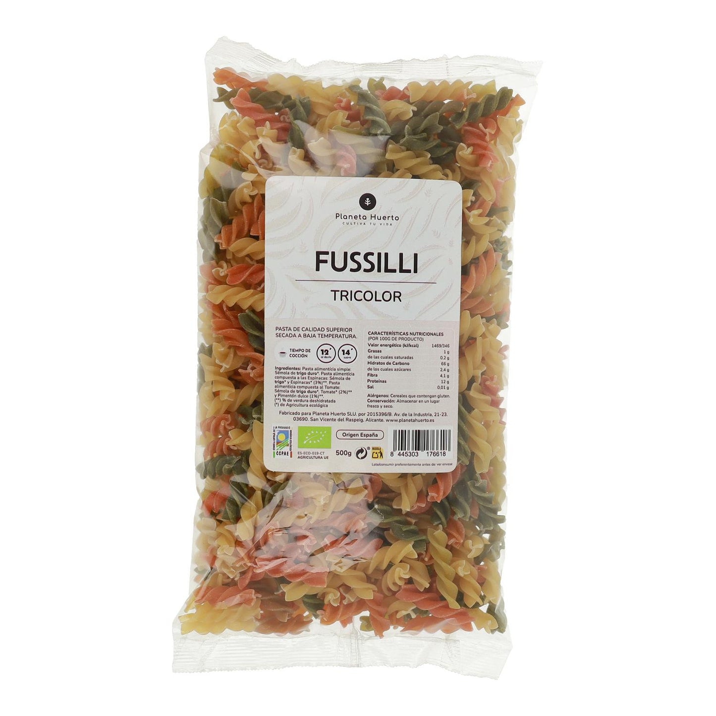 Driekleurige fusilli ECO Planeta Huerto 500gr