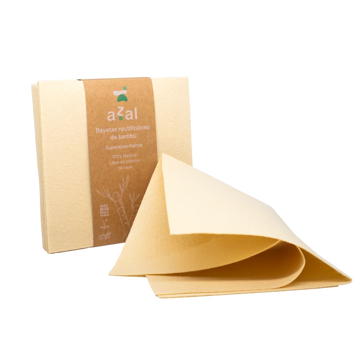 Azal-Lot de 6  chiffons en bambou 35x35. Non blanchis. 120 g/m².