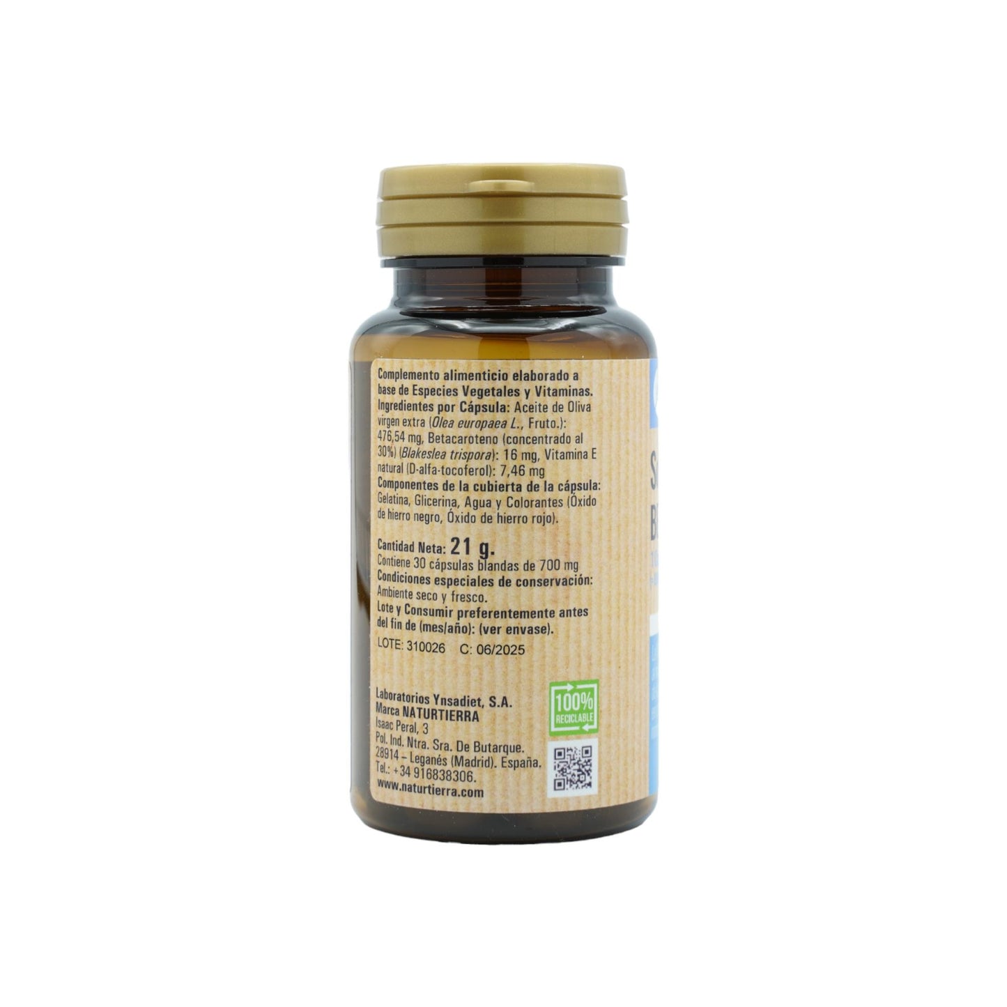 Solar complex betacarotene, 30 soft capsules. NaturTierra